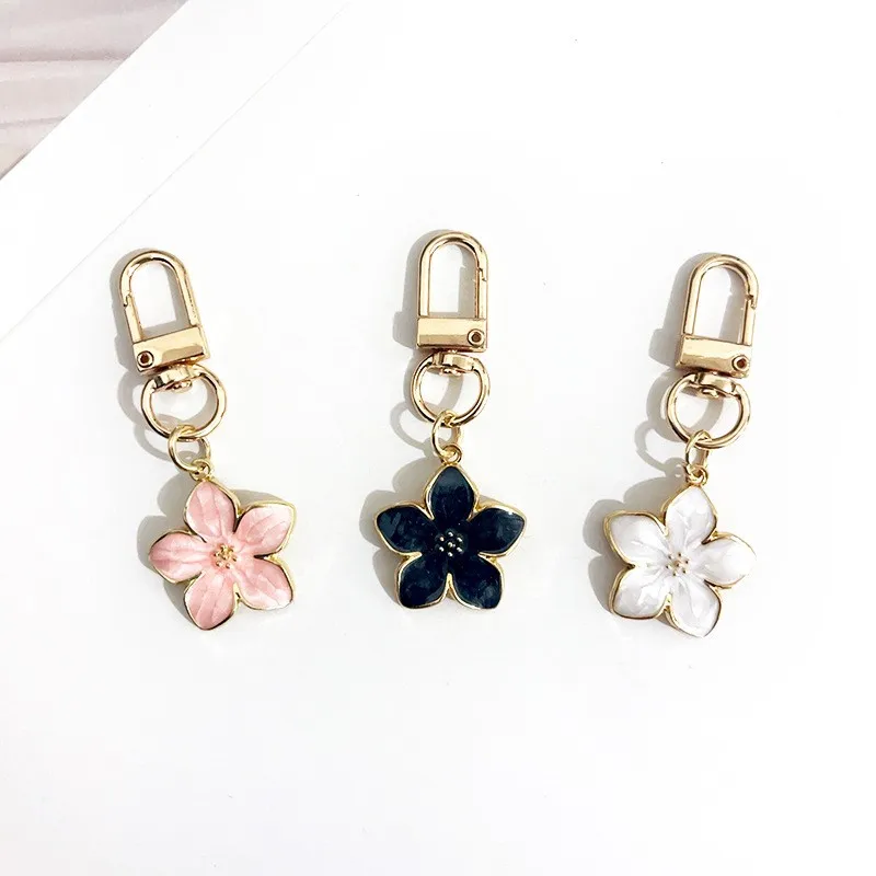 3pcs/set Colorful Lovely Sakura Flower Keychain Charm Enamel Pink White Black Women Bag Charms Key Ring Jewelry Accessories