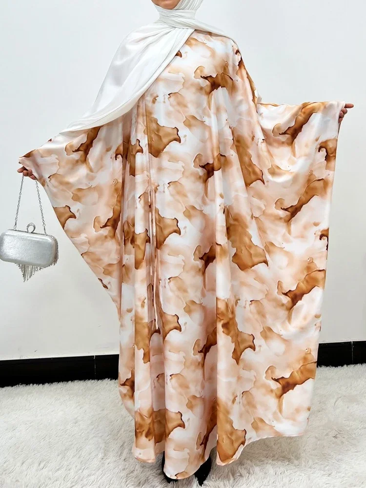 

Eid Women Dress Muslim Abaya Bat Sleeve Print Party Jalabiya Ramadan Dresses Vestidos Largo Kaftan Arab Long Robe Morocco Kaftan