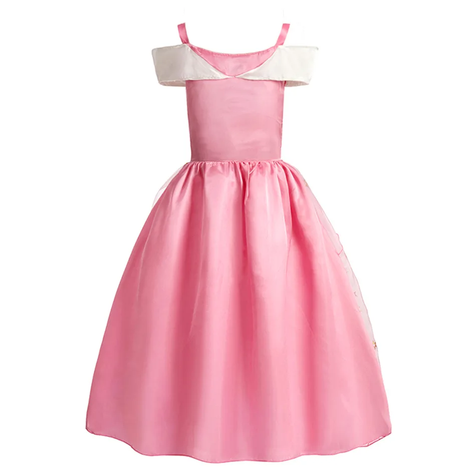 Aurora Pink Mesh Princess Dress for Girls Cosplay Sleeping Beauty Costume Floral Rose Print Sling Frocks Elegant Gown Balls 12Y