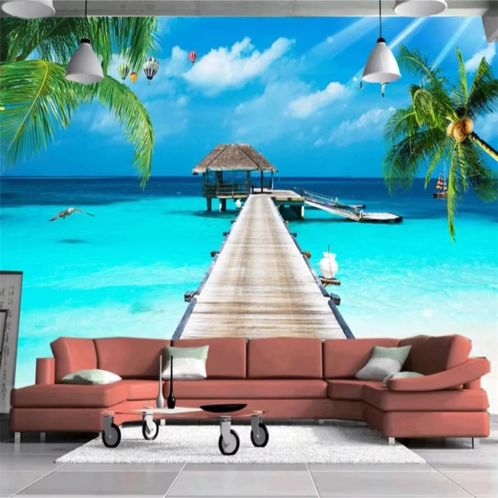 custom blue sky wall Maldivian seaside scenery surf 3D Wallpaper Modern Art Mural Photo mural Wall paper Living Room Home Decor