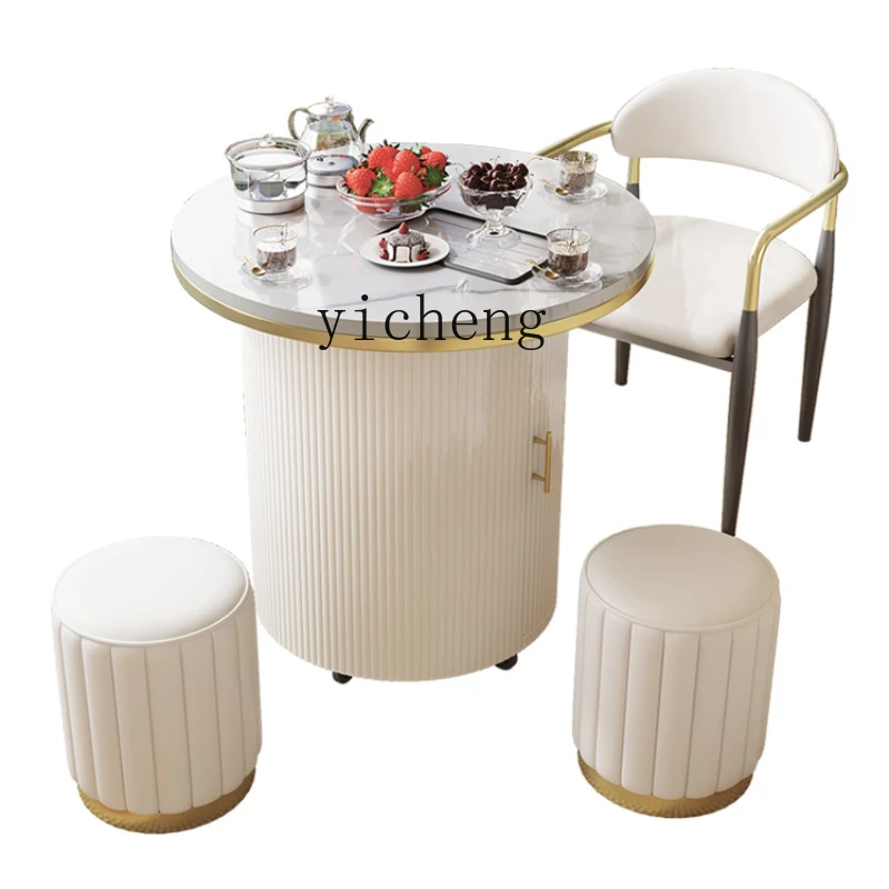 

XL Balcony Tea Table Cream Style Small Tea Table round Stone Plate Bubble Tea Table