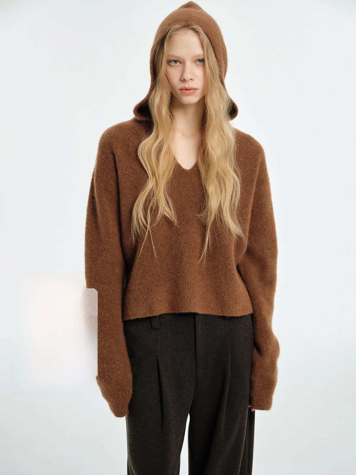 

JUSLIN Шерстяная замша Mixed Or Hat Толстовка Sweet Sle Long Sve V-ne Пушистая мягкая текстура Многослойная ible K222