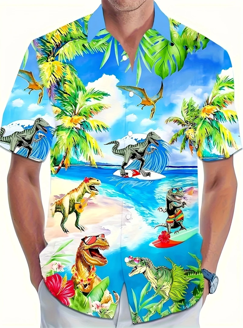 Personality Mens Shirt 3D Print Hawaiian Shirts Man Board Graphic Short Sleeve Lapel Shirts Summer Leisure Loose Camisas Hombre
