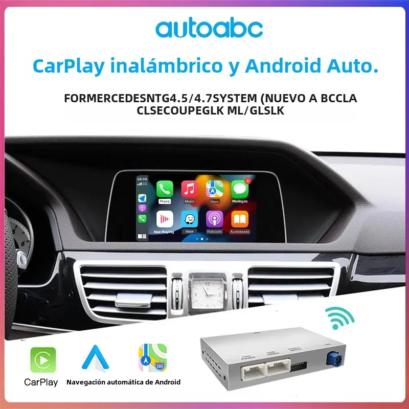 AUTOABC CarPlay inalámbrico Android Auto para Mercedes Benz A B C E  Clase GLA CLA GLK SLK CLS W204 W176 W246 X204 W212 C117 NTG4.5/4.7 2012-2015 Mirror Link Airplay Multimedia accesorios de navegación