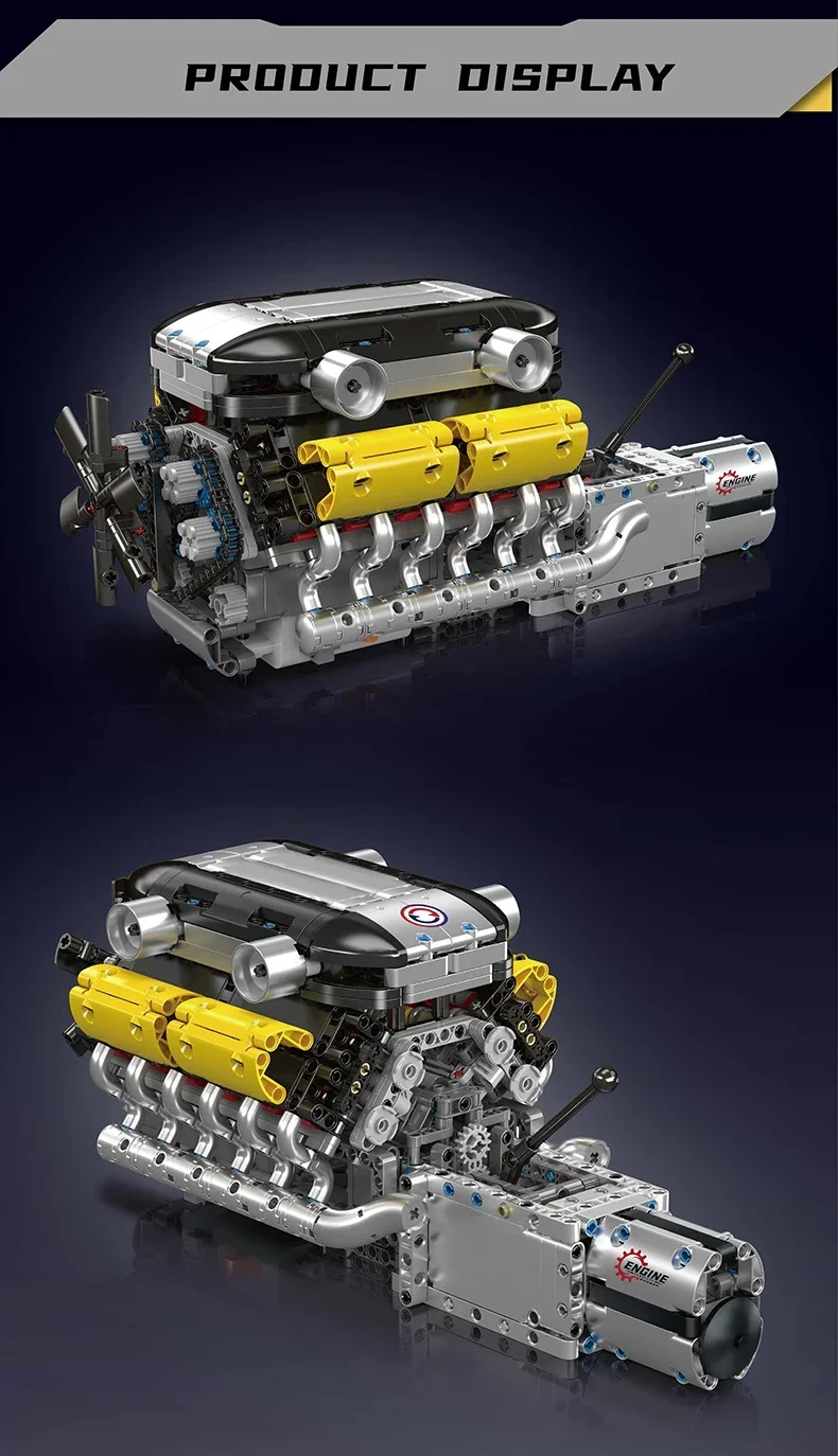 Mould King 10202 Modello di motore motorizzato Supercar V12 con kit di montaggio tecnico per blocchi di trasmissione per regalo per adulti per bambini