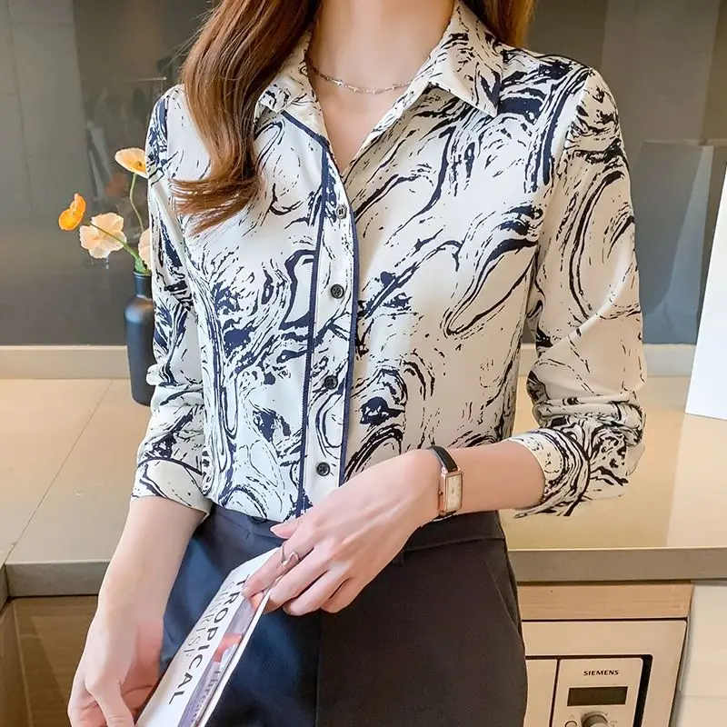 New elegant printing shirts for ladies Fashion Women\'s Blouses Spring Autumn Long Sleeve Shirts Tops Blusas Mujer