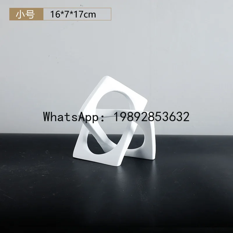Creative Geometric Ring Sculpture White Cross Square Hollow Winding Ornaments Decorative Figurines Home Decoration Accessories