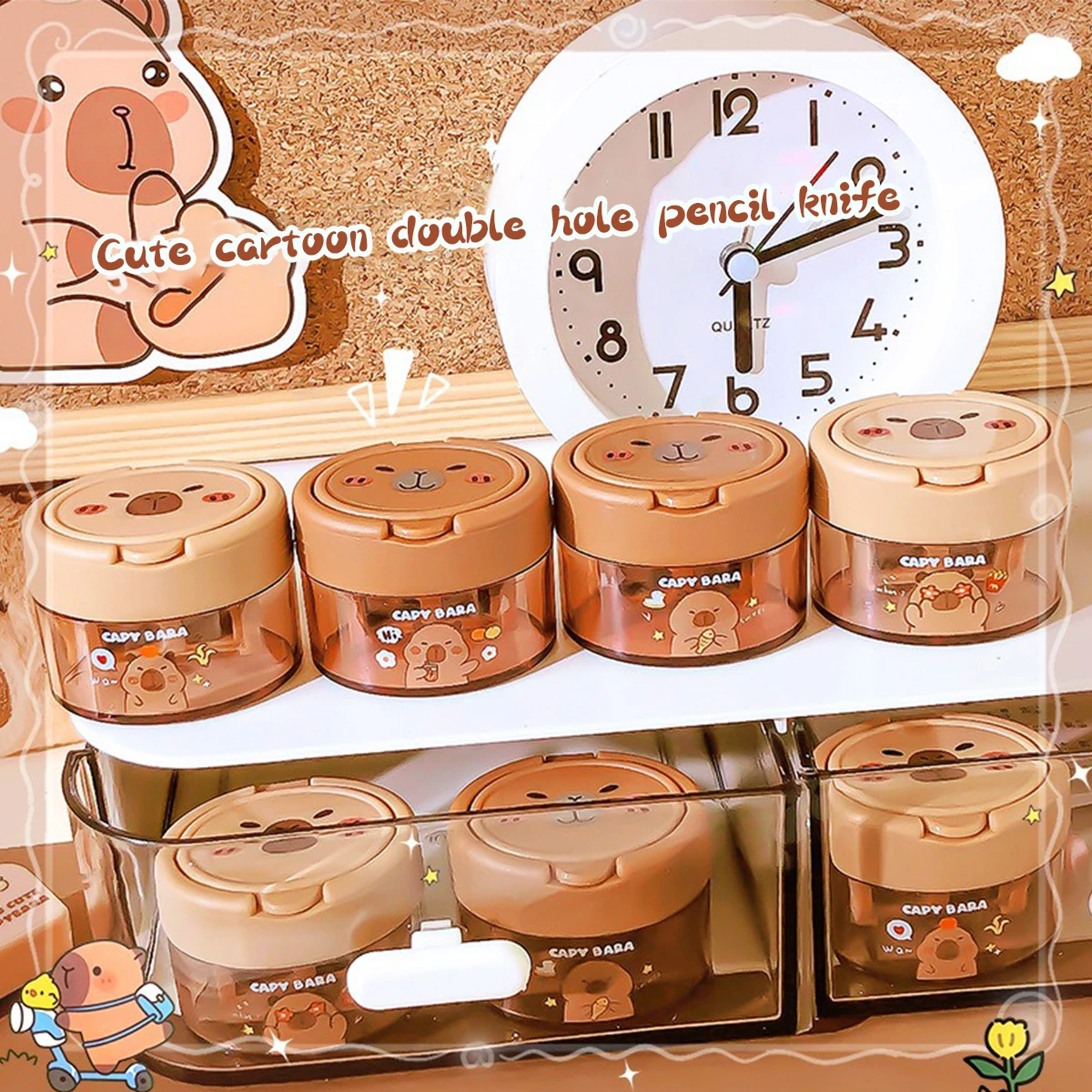 Cute Capybara Cartoon Flip-Top Dual Hole Sharpener for Kids Mini Portable Compact Pencil Sharpener School Supplies Learning Tool
