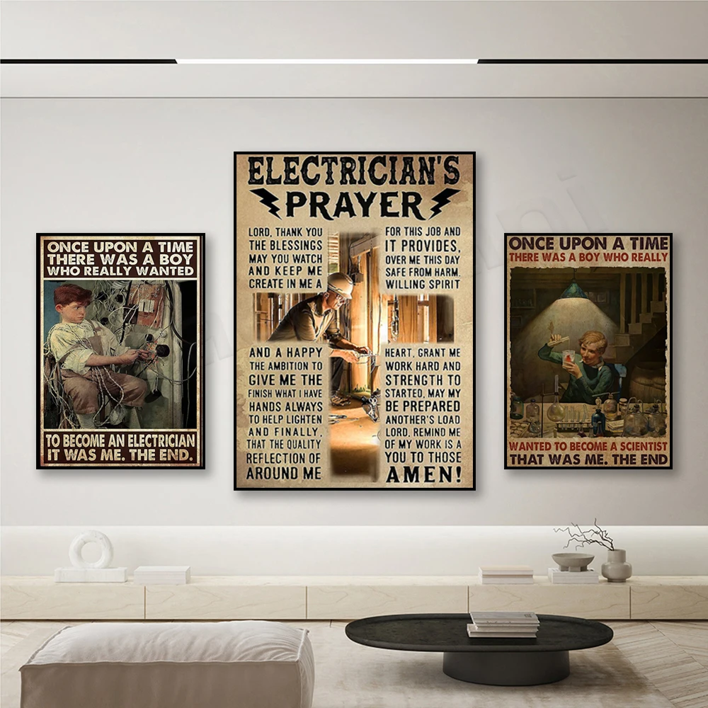 Electrician praying god poster, once upon a time there was a boy who wanted to be a scientist, that's me poster, science print