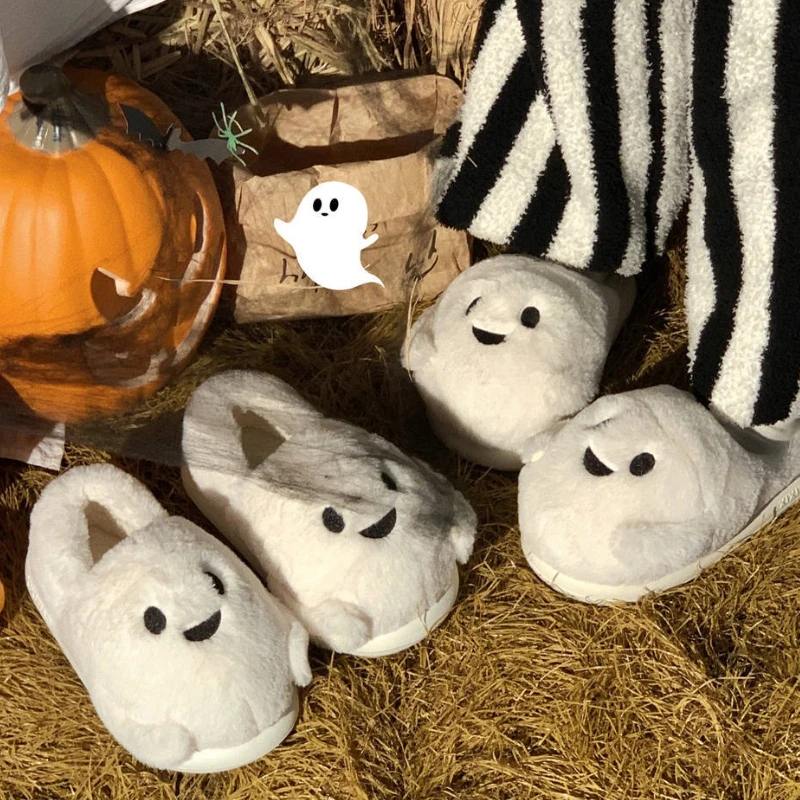 

Warm Faux Fur Indoor Slippers For Women Winter Warm Shoes Cute Cartoon Halloween Style Couples Home Floor Fluffy Slipper