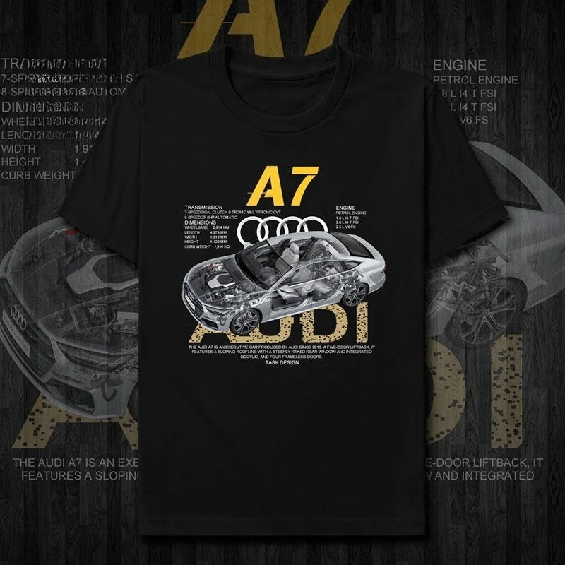 

The Latest Audi A7 Executive Hatchback Sports Coupe Creative Short Sleeved T-shirt for Male and Female Car Fans Casual T-shirt