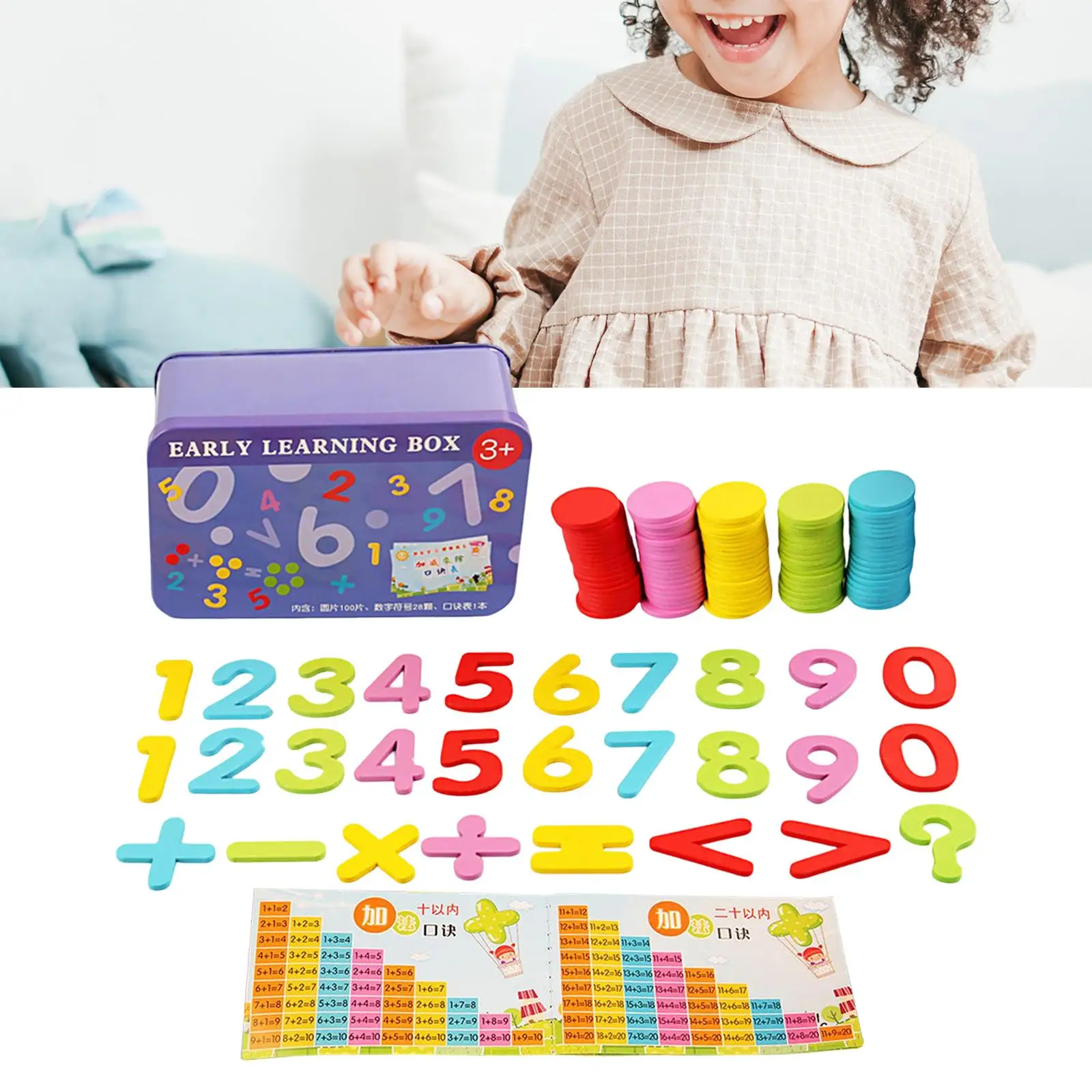 Math Learning Puzzle Toy Wooden Learning Counters Chip for Games Classroom