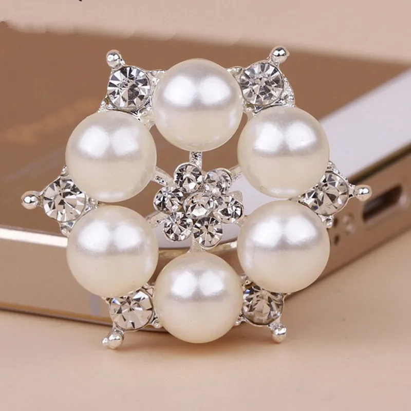 50Pcs/Lot Silver/Rose Gold Alloy Base Pearl Rhinestone Embellishment Bow Center Dekoracyjny przycisk Diy Akcesoria do włosów