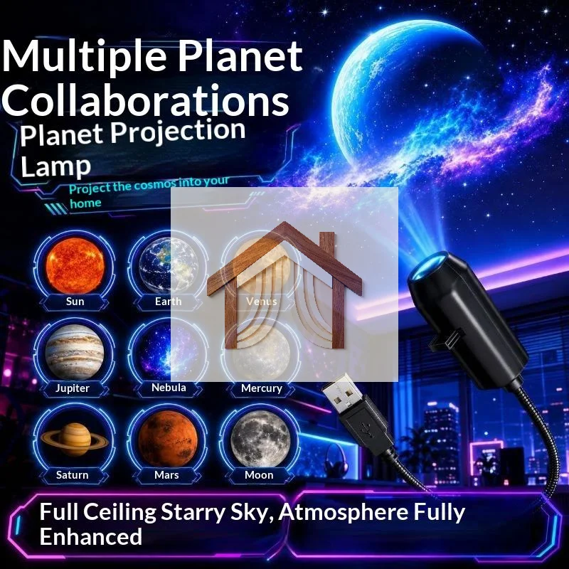 Mini Galaxy Planet Projector USB Powered Brightness Adjustable Projection Lamp Portable Night Light for Dorm Use
