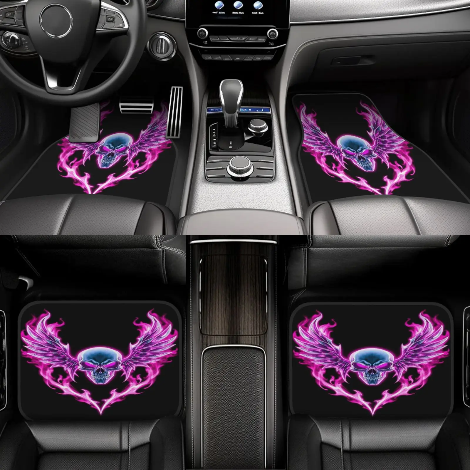 1pc Animal Skeleton Crown Checkered Cartoon Striped Car Floor Mat - Non-Slip, Stylish Interior Decor For Your Vehicle, Compatibl