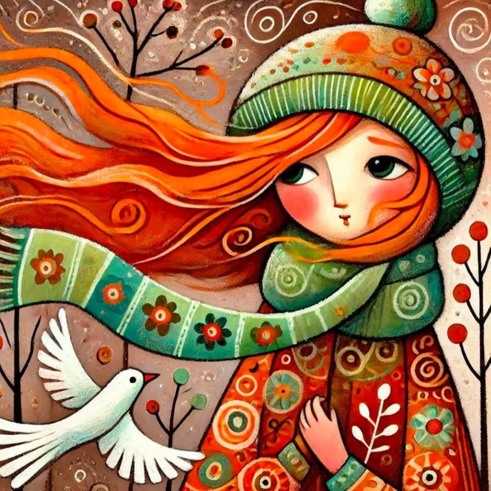

Sad Little Girl with Bird 500PCS/1024 PCS Jigsaw Puzzles Portrait Relaxing Family Activity Games for Living Room Home Decor Gift