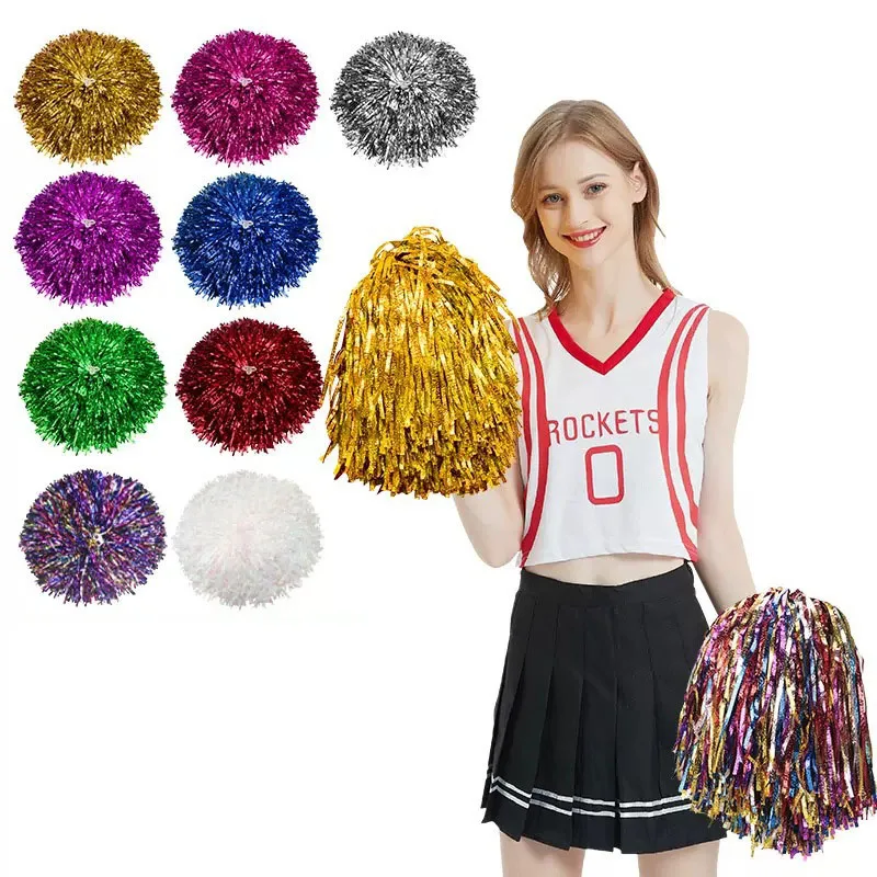 2Pc 30cm Cheerleading Pom Pons Handed Ball-flower Practical Bright Color Glitter for Basketball Sports Dance Cheerleader