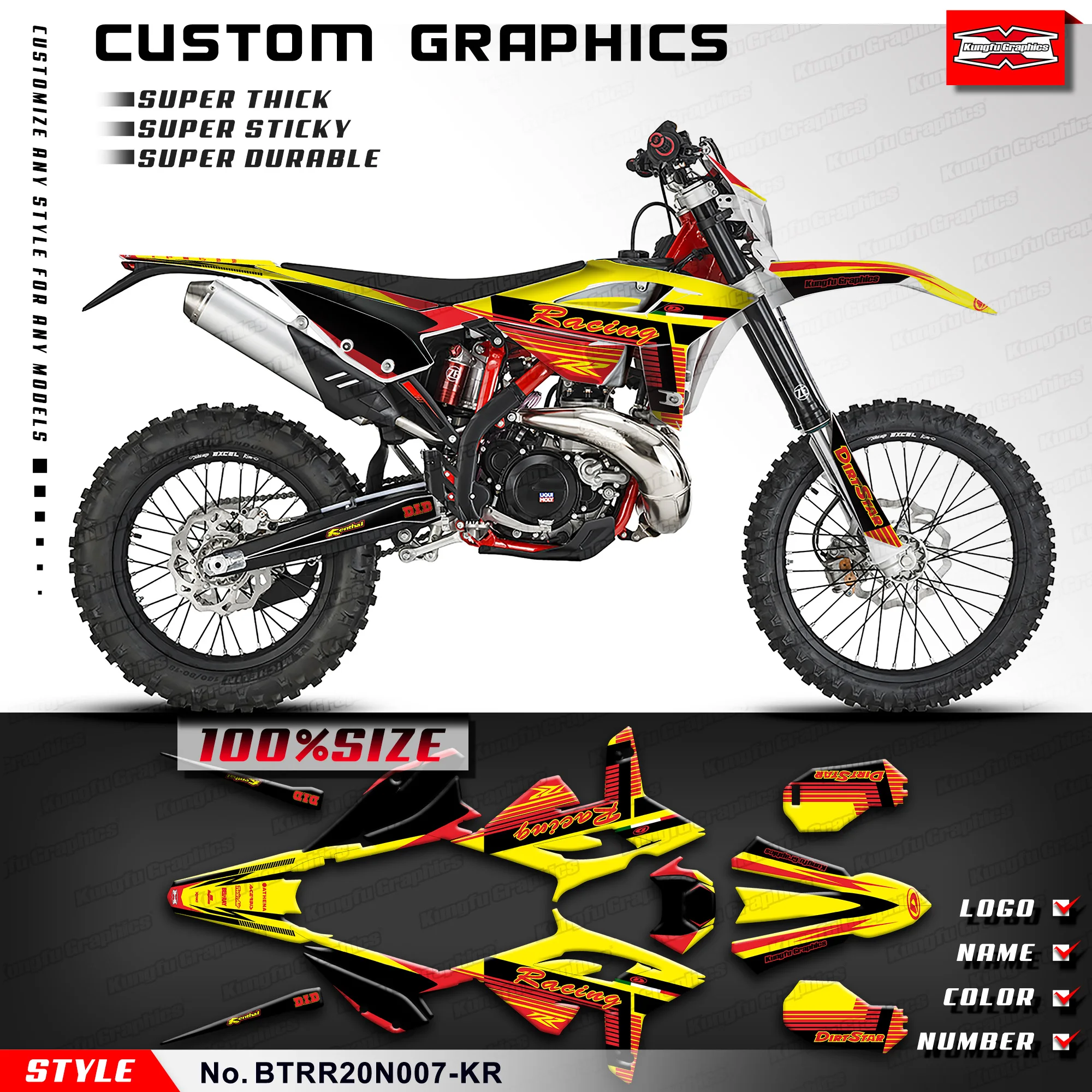 KUNGFU GRAPHICS Dirtbike Graphics Sticker Kit for Beta RR 2020 2021 2022 2023 2024, Dirt Bike Decals, BTRR20N007-KR