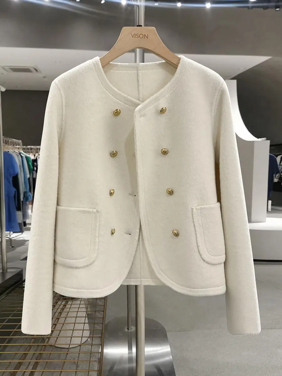 

Мягкое теплое двустороннее шерстяное пальто для женщин в корейском стиле, зимняя верхняя одежда, однотонное, на пуговицах, молодежный размер