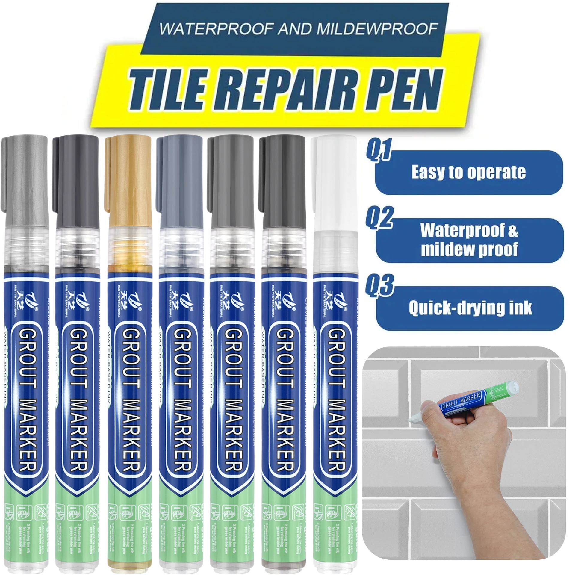 White Waterproof Tile Marker Grout Pen Wall Seam Pen 12Color for Tiles Floor Bathroom Decontamination Seam Repair Cleaner Agents