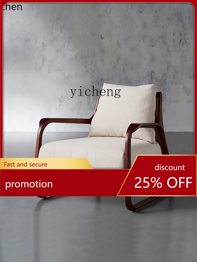 

YFY Vintage Couch Creative Balcony B & B Rattan Armchair Ash Wood Leisure Chair