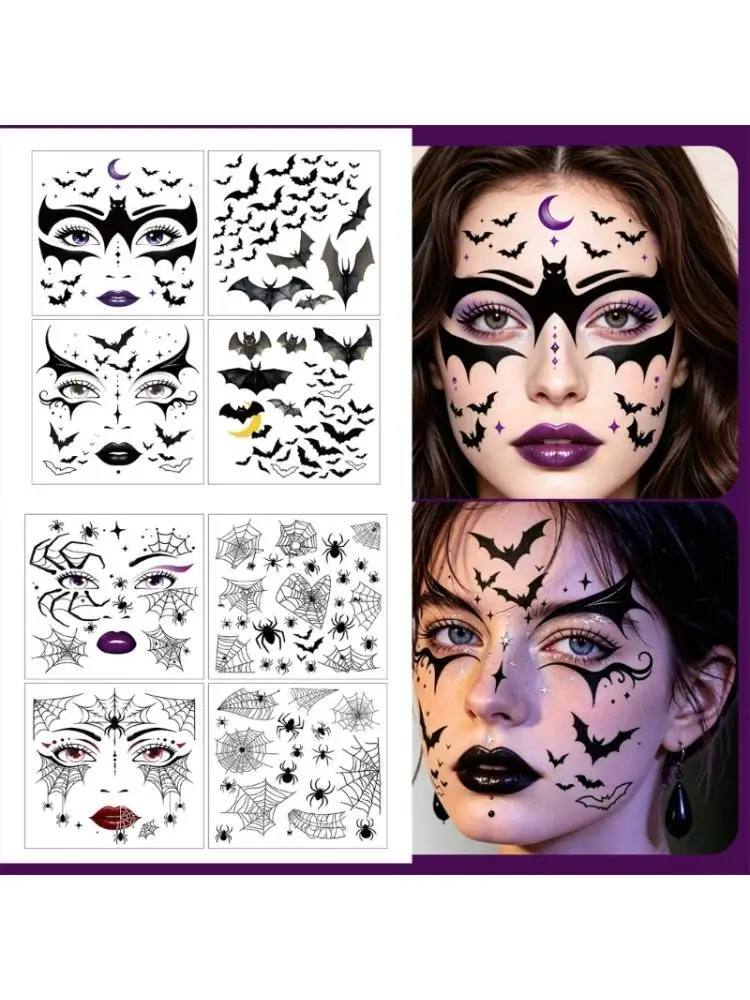 39BD Temporary Decal Stickers for Halloween, 4 Sheets for Face and Hand Decor