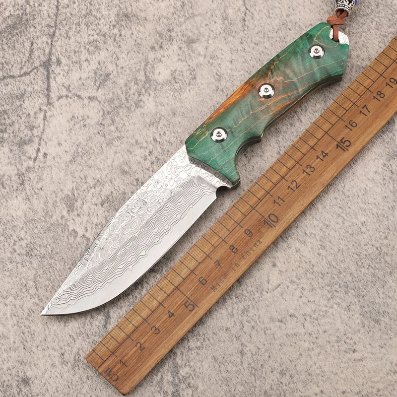 Damascus Steel Edc Cutting Tool 67 Camadas Mão Estável Punho Fixo Camping Fruta Pesca Sobrevivência Aço Novo