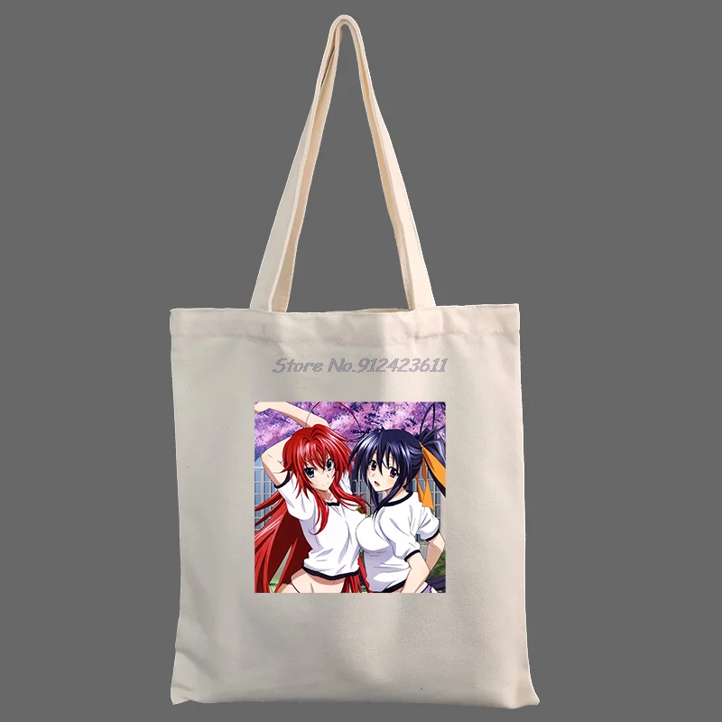 Akeno Himejima Rias Gremory Highschool Dxd Anime Girl Ladies Shopping Bag Travel Canvas Bags Eco Shoulder Bag Student Tote Bag