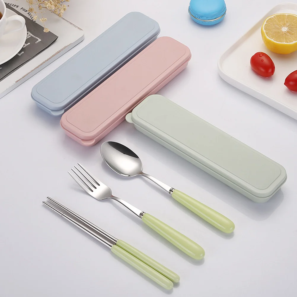 

Stainless Steel Tableware Set Ceramic Handle Chopsticks Spoon Fork Portable Case Travel Picnic Camping Dinner Service Cutlery