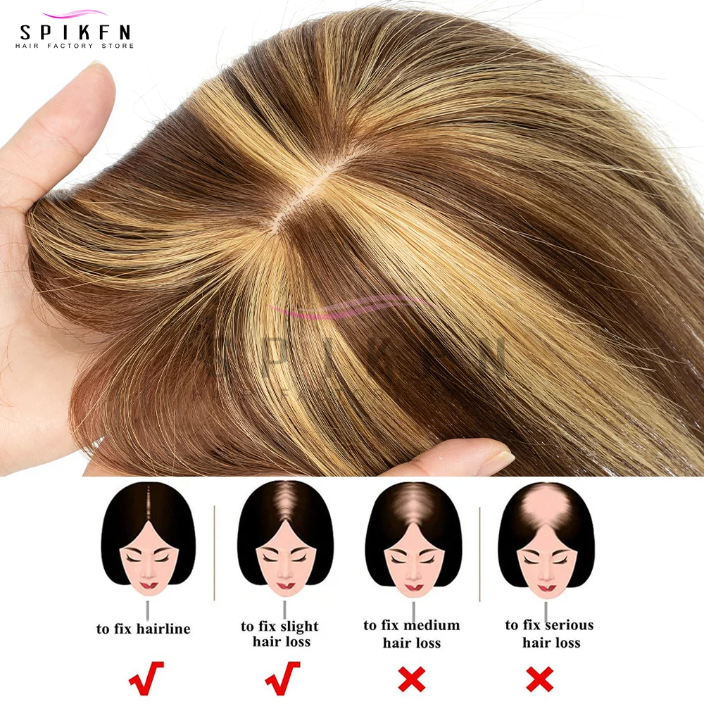 20-35 センチメートル本物の人毛トッパー自然なストレートヘアピース 8x12 センチメートル通気性のあるヘアベース女性のための脱毛や前髪のヘアスタイル