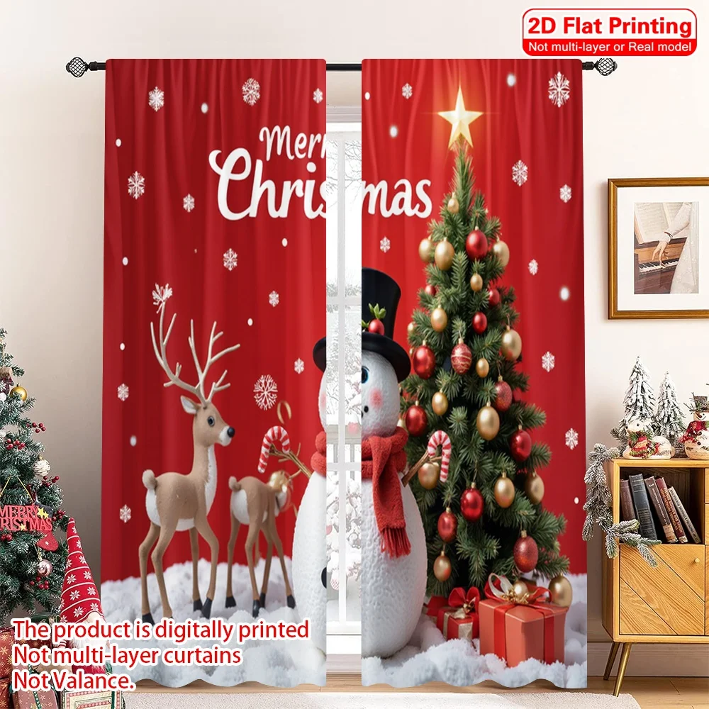 

2pcs 2D flat printing Christmas Drapes Merry Christmas Snowman Polyester Without Electricity Family Party Perfect for aesthetic