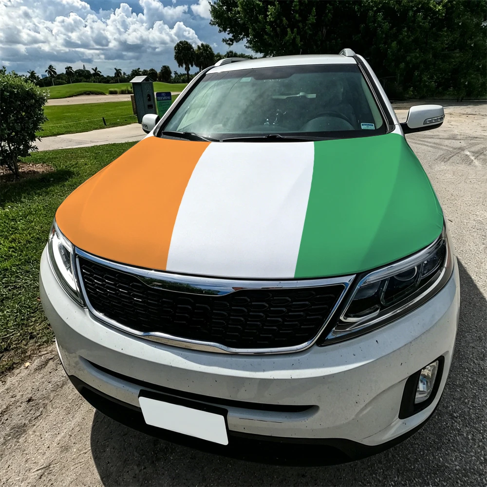 3.8x5.3ft Ivory Coast Car Hood Cover Flag Car Bonnet Banner Elastic Fabrics Windproof Patriotic Automotive Hood Covers