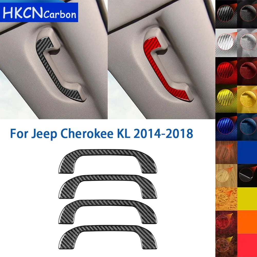 For Jeep Cherokee KL 2014-2018 Accessories Real Soft Carbon Fiber Car Interior Sunroof Handle Panel Cover Trim Sticker