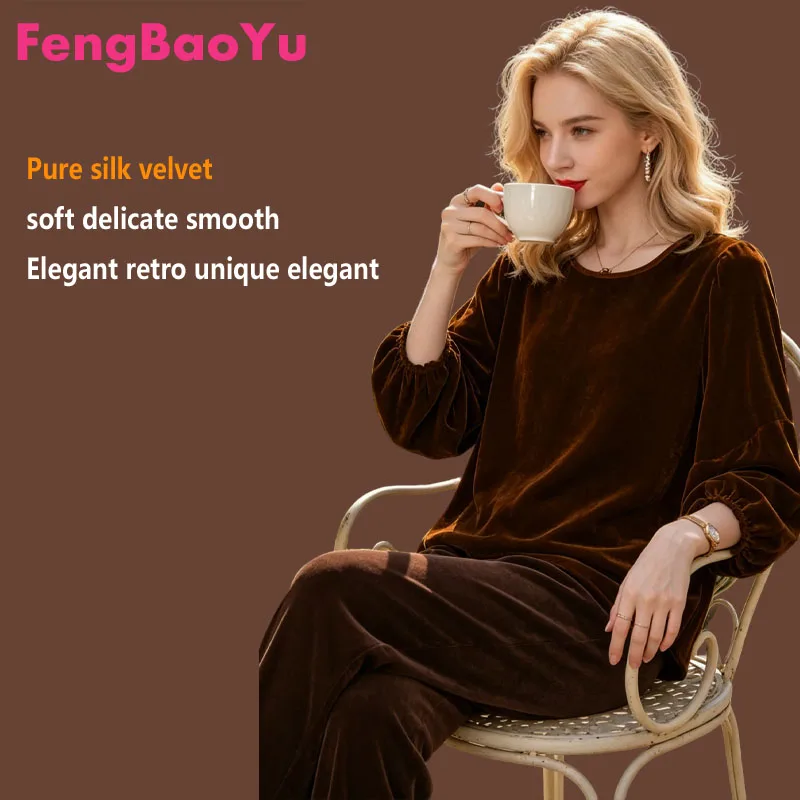

100% Silk Velvet Women's T-shirt Lantern Sleeve Round Neck Pullover Loose Large Size Casual Shirt Comfortable Skin-Friendly