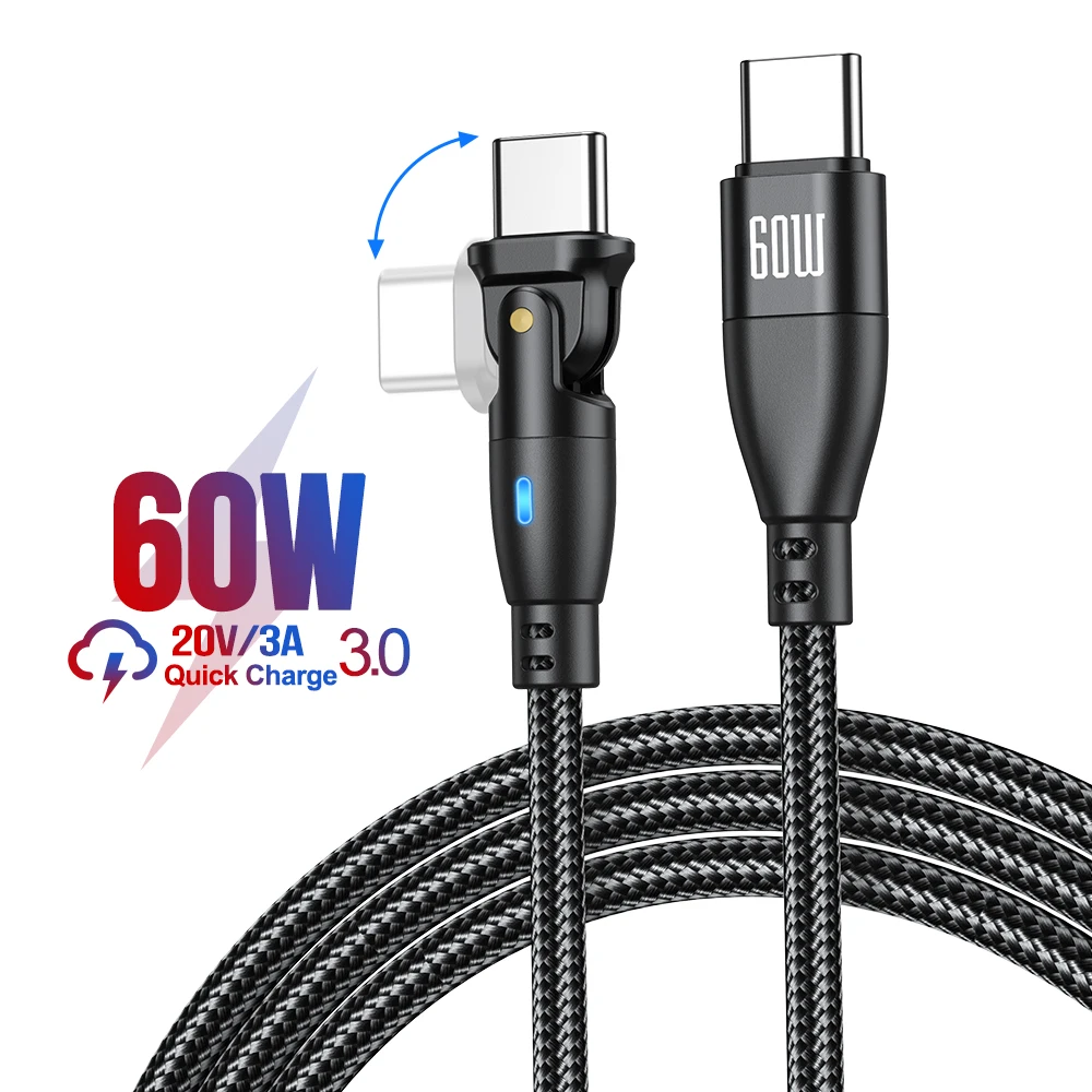 100 W USB Typ C auf USB C Kabel 5A PD Schnellladegerät Kabel für MacBook Pro Xiaomi iPad Samsung 180 drehbares USB-C-Kabel