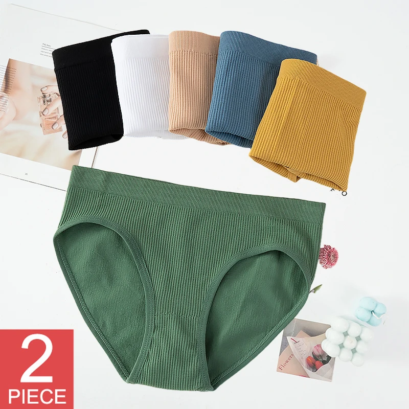 2Pcs/Set Candy Color Underwear Womens Comfortable High-quality Sexy Cotton Panties Striped Low Waist Underpants Female Lingere