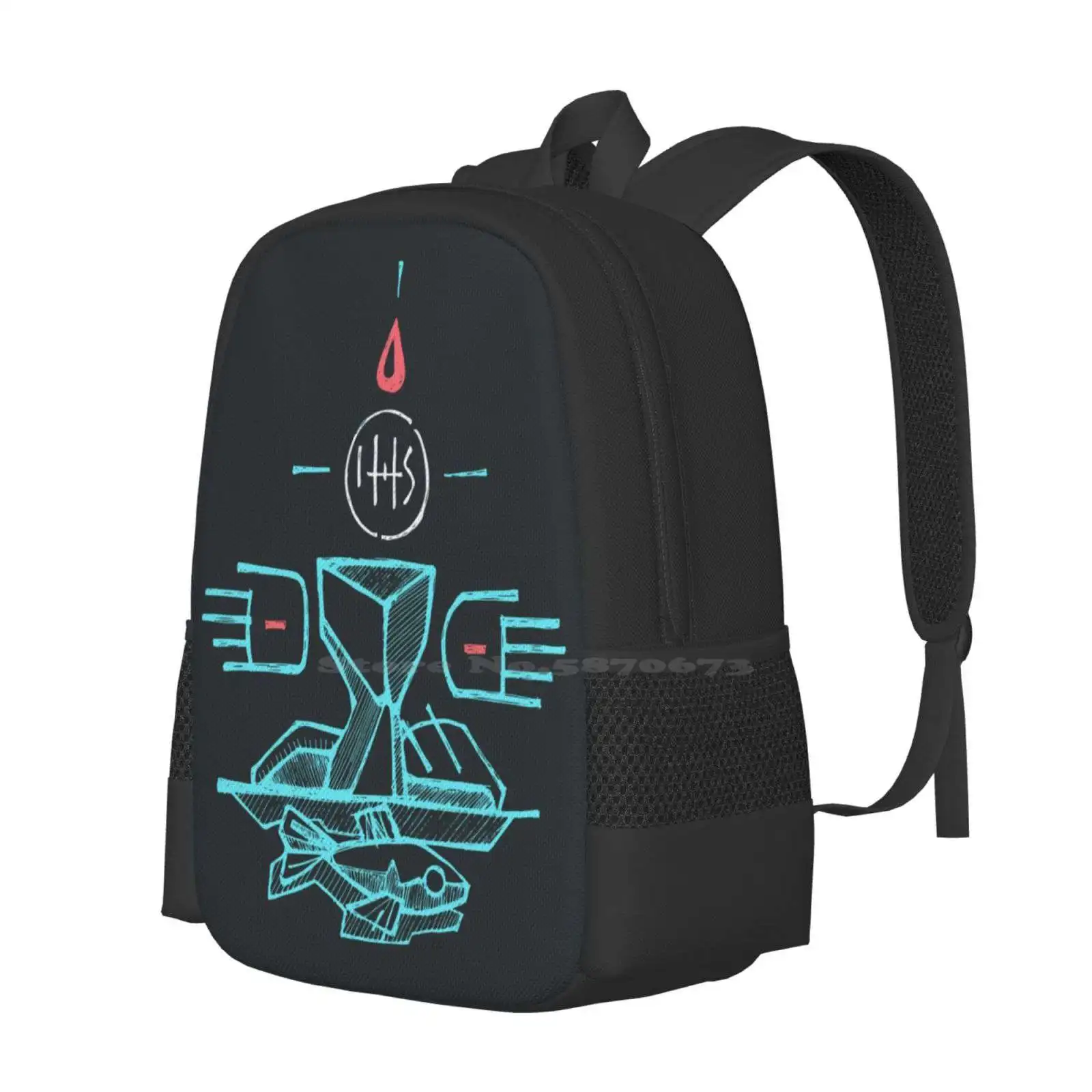 Eucharist Sacrament Illustration Hot Sale Schoolbag Backpack Fashion Bags Hand Drawn Vector Fish Bread Wine Blood Grapes Ihs