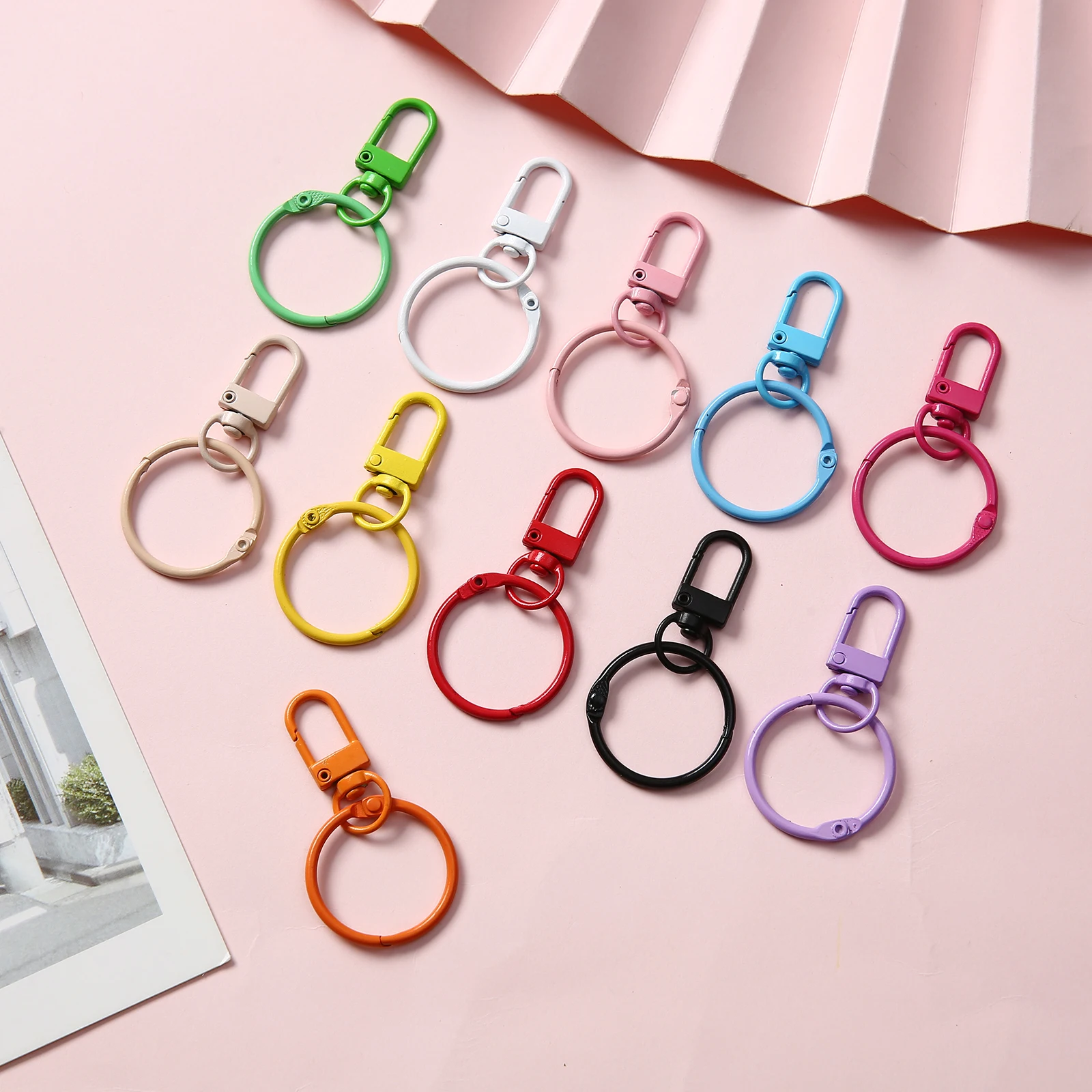 10/20/50 pcs Colorful Keyring Key Chains Round Hook with rings Lobster Clasp for DIY Pendants Jewelry Making Supplies