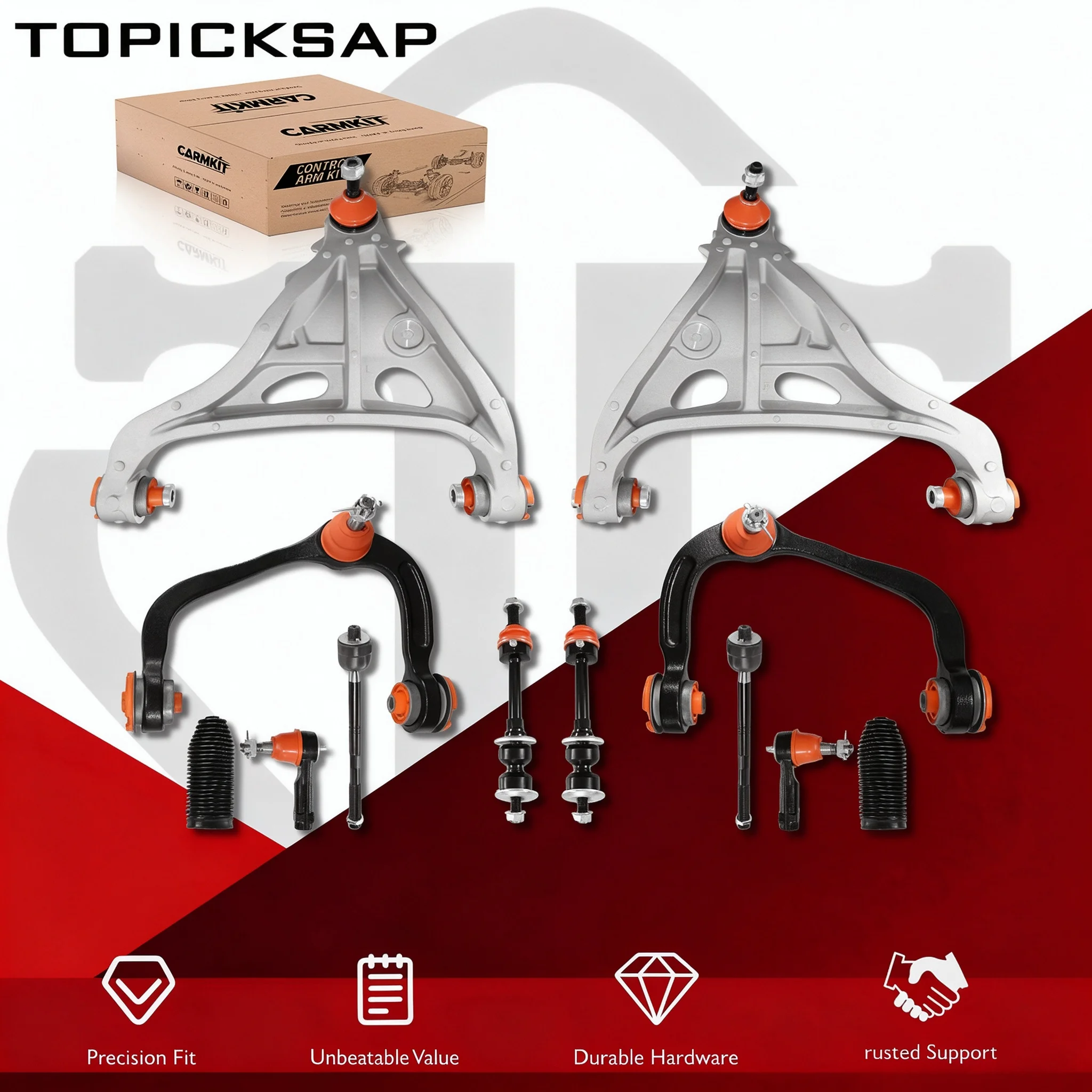 TOPICKSAP 12Pcs Front Upper/Lower Control Arm w/Ball Joint Suspension Kit for Ford F-150 4WD 2005-2008 Lincoln Mark LT 2006-2008