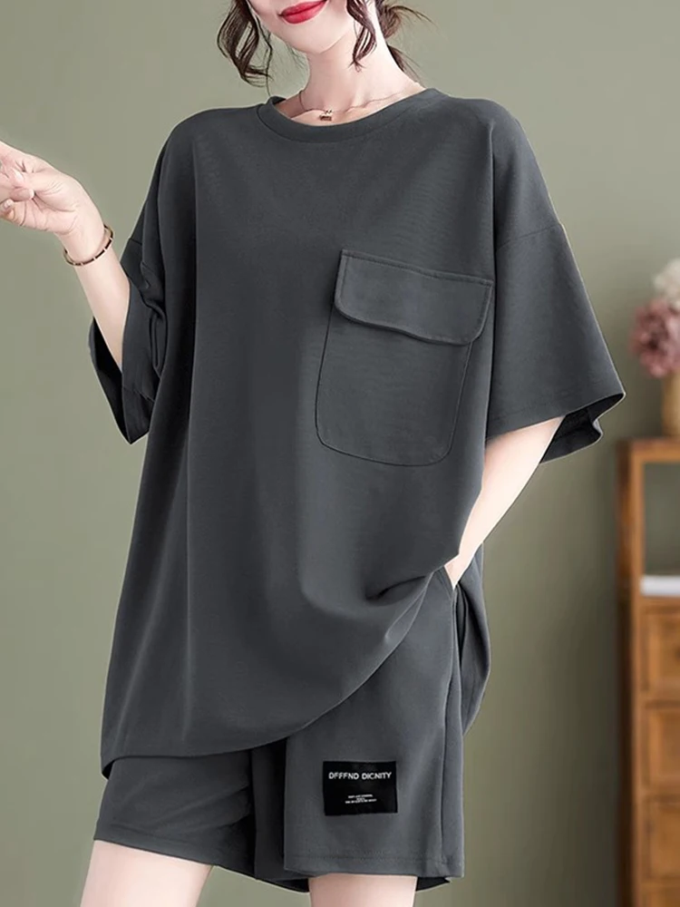 Casual Loose Fashion Short Sleeve Pocket Design Two Piece Set Summer 2026 Sportswear Slimming Effect Women's Ensemble