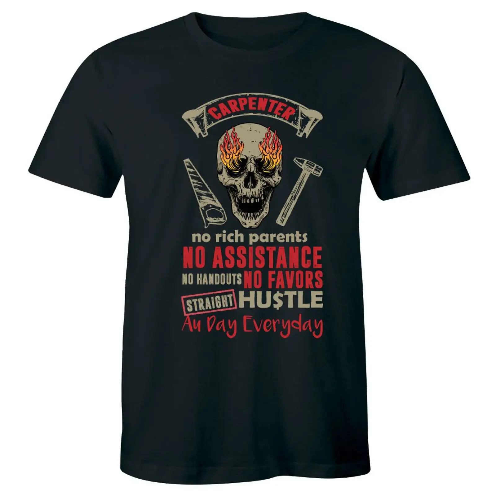 Carpenter No Rich Parents Assistance Favors Hard Worker T Shirt Men's vintage Washed Breathable Comfortable streetwear Stylish