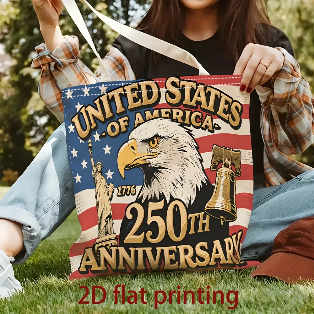 A United States National Day patterns print canvas tote bag, suitable for daily use, shopping, school, and travel