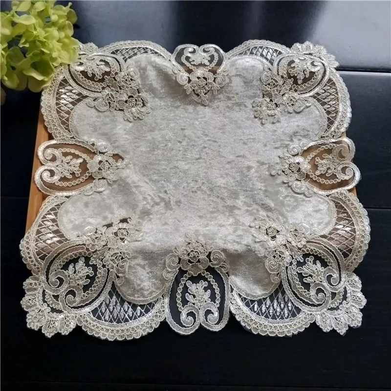 HOT Luxury European Lace Embroidered Fruit Plate Dessert Tea Table Decoration Cloth Coffee Cup Placemat Hotel Restaurant Coaster