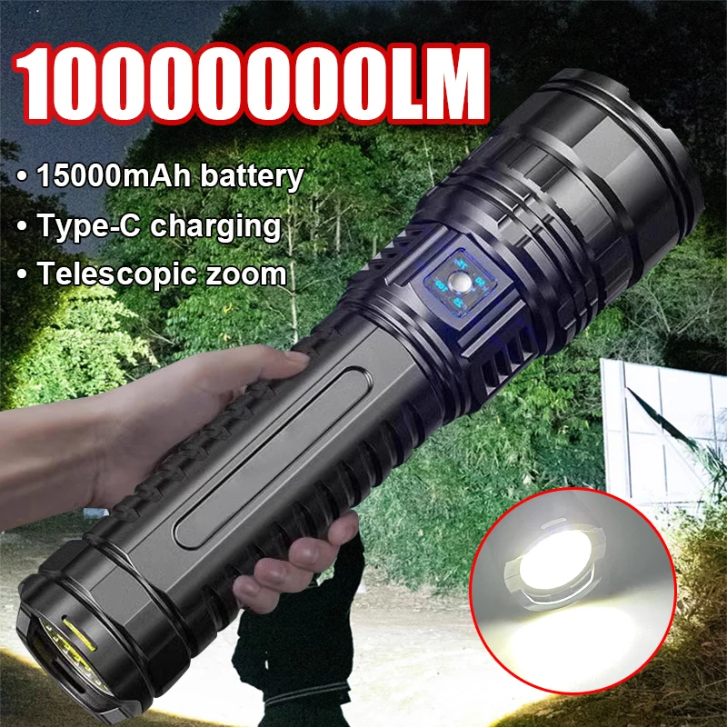 

Ультра яркий фонарик 10000000LM, мощные перезаряжаемые светодиодные фонарики, боковой фонарь COB, тактический фонарь для кемпинга, рыбалки