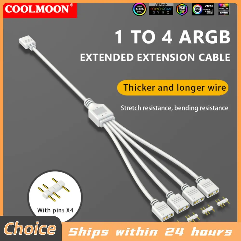 

ARGB Chassis Fan Splitter 5V 3PIN Connector 1 To 2/3/4 Motherboard Extension Cable Tensile Resistant for PC Light Strip Fans