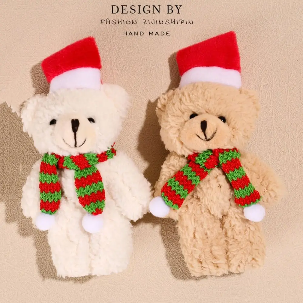 

Christmas Plush Bear Scarf Flower Shop Holding Flower Bundle Gift Box with Hand Gift Cake Decoration Couple Teddy Bear