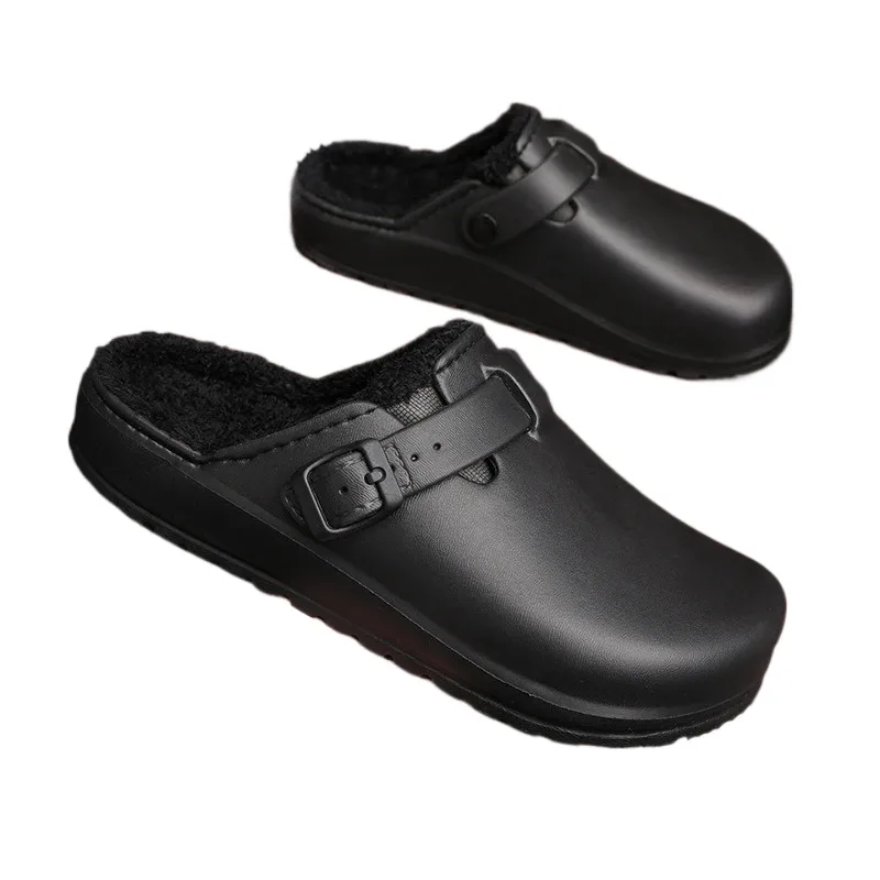 Zuecos de piel para interiores para hombre y mujer, zapatos a la moda para mantener el calor, esponjosos, EVA, suaves, impermeables,