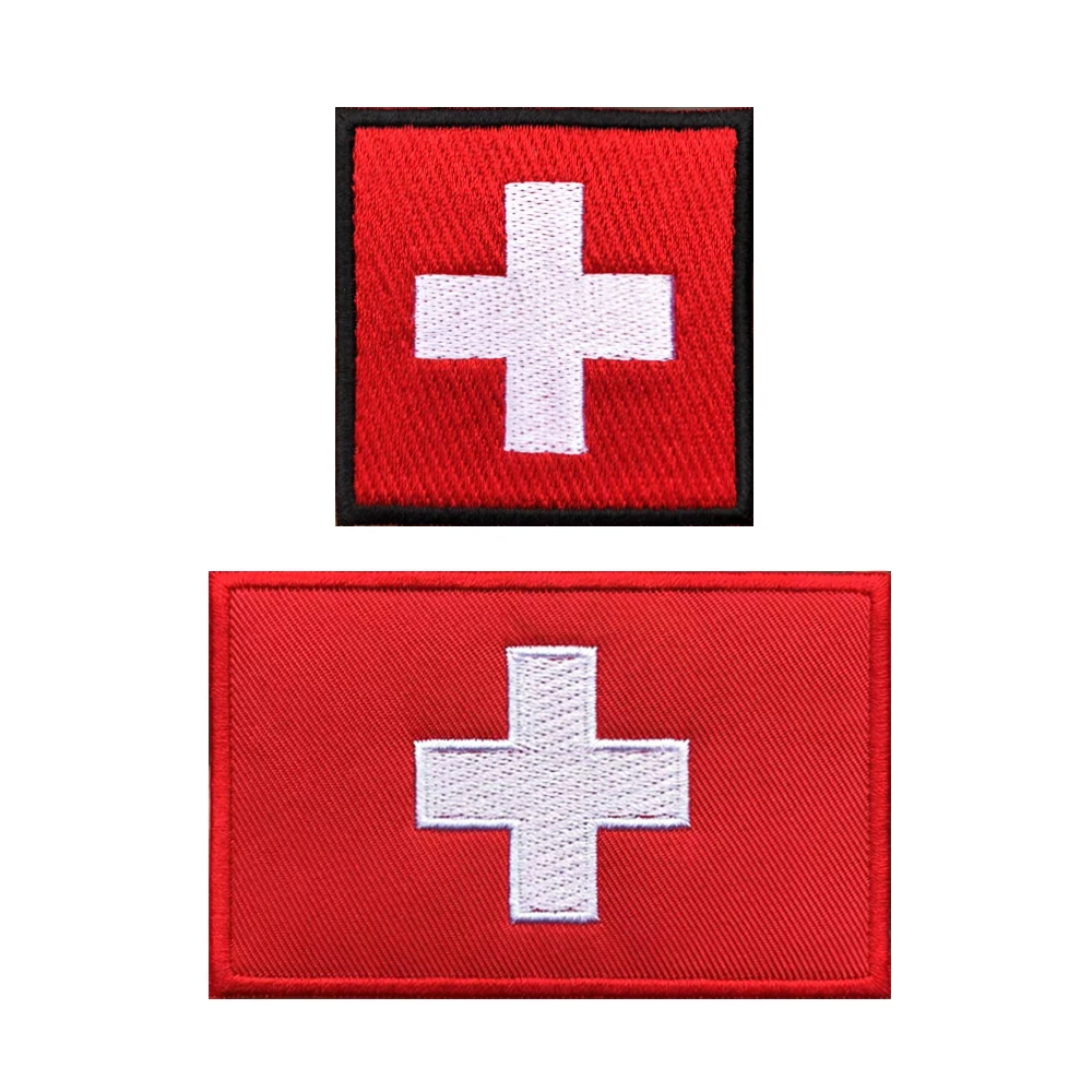 1PC Swiss National Flag Switzerland Armband Embroidered Patch Hook & Loop Or Iron On Embroidery  Badge Cloth Military