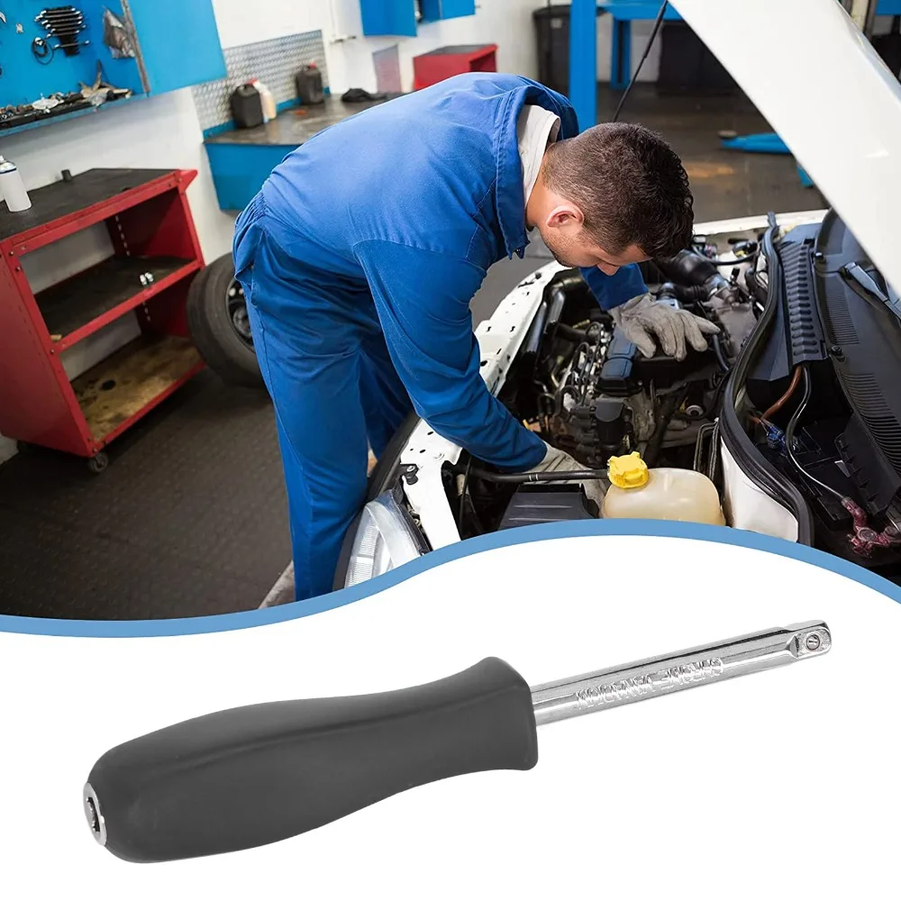 2PCS 5.9 Inch Length 1/4 Inch Drive Spinner Handle Black Finish / Chrome Finish Internal Square Drive Rotary Tool Handle