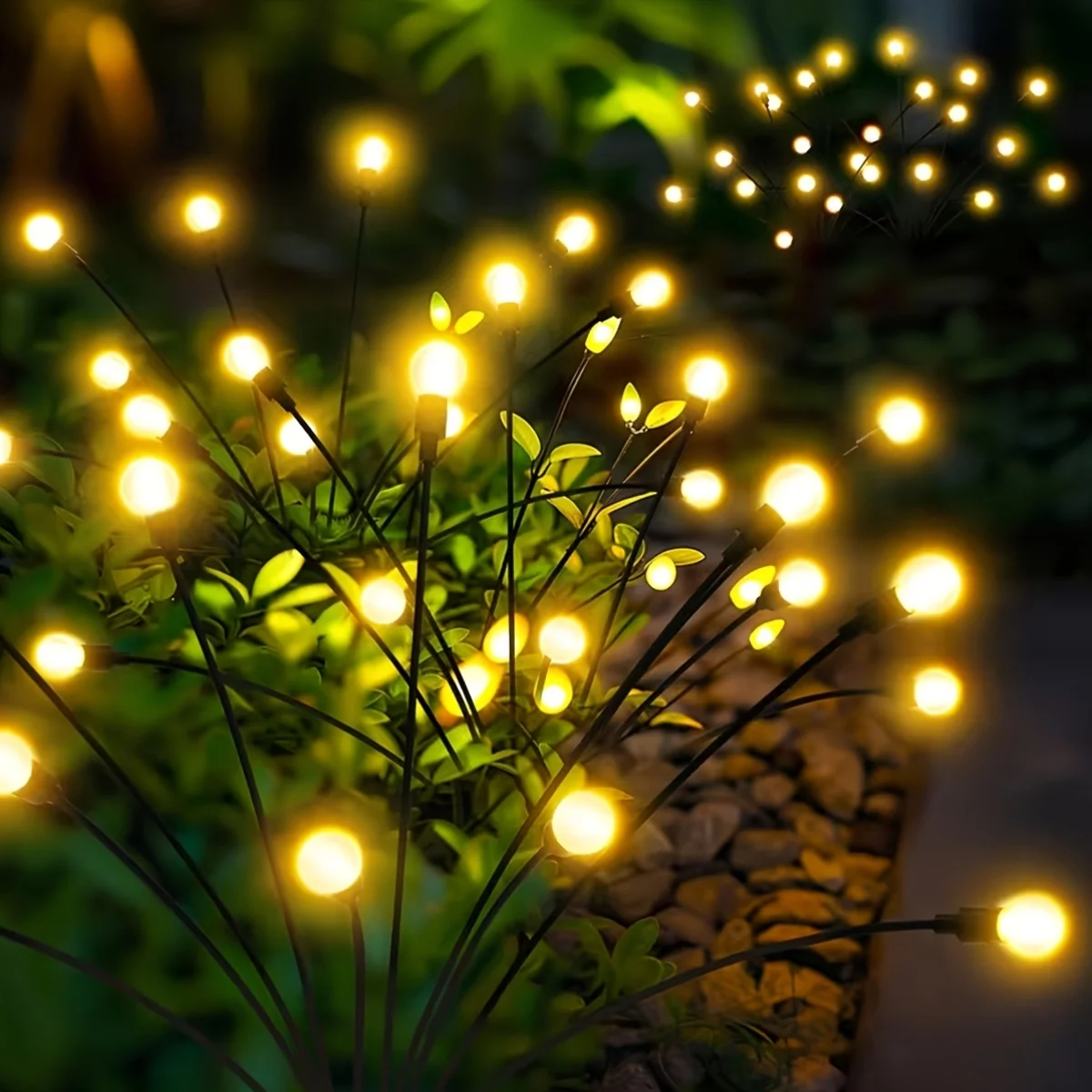 Natural Fluttering Firefly Solar Garden Decor Lights, Bendable Multi-Angle Glow Ball Stake Lamps, Outdoor Landscape Lighting